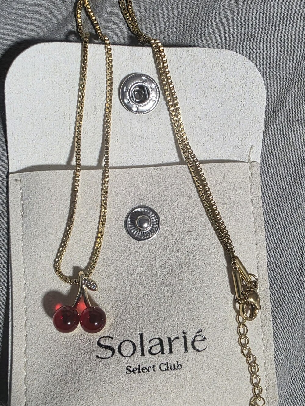 Gold Cherry Necklace with Red Enamel Charm